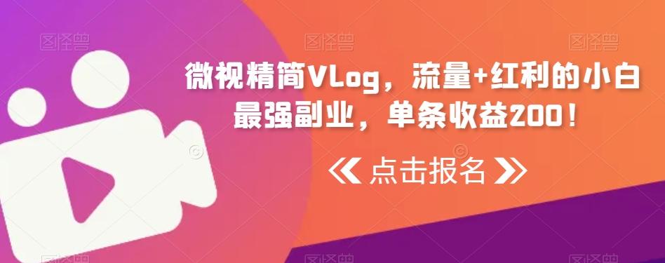 微视精简Vlog，流量+红利的小白最强副业，单条收益200！-天娱网创