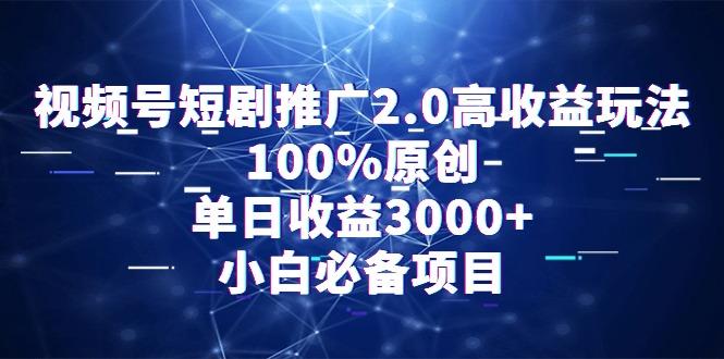 视频号短剧推广2.0高收益玩法，100%原创，单日收益3000+，小白必备项目-天娱网创