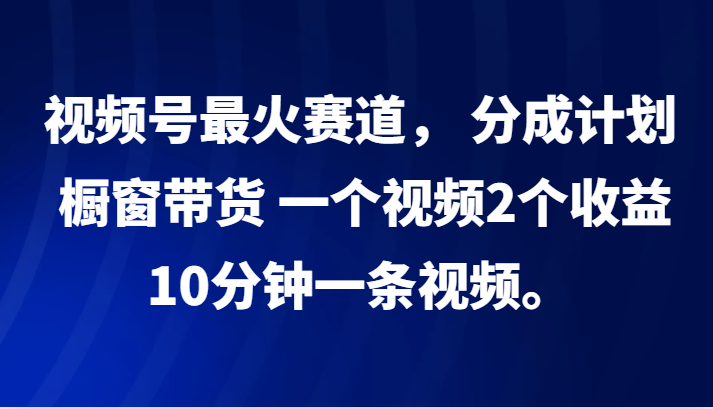 视频号最火赛道， 分成计划， 橱窗带货，一个视频2个收益，10分钟一条视频。-天娱网创