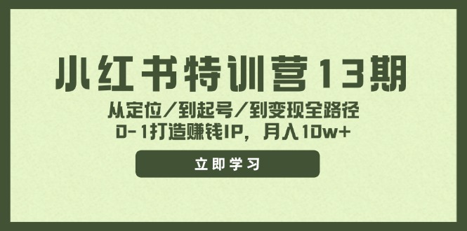 小红书特训营13期，从定位/到起号/到变现全路径，0-1打造赚钱IP，月入10w+-天娱网创