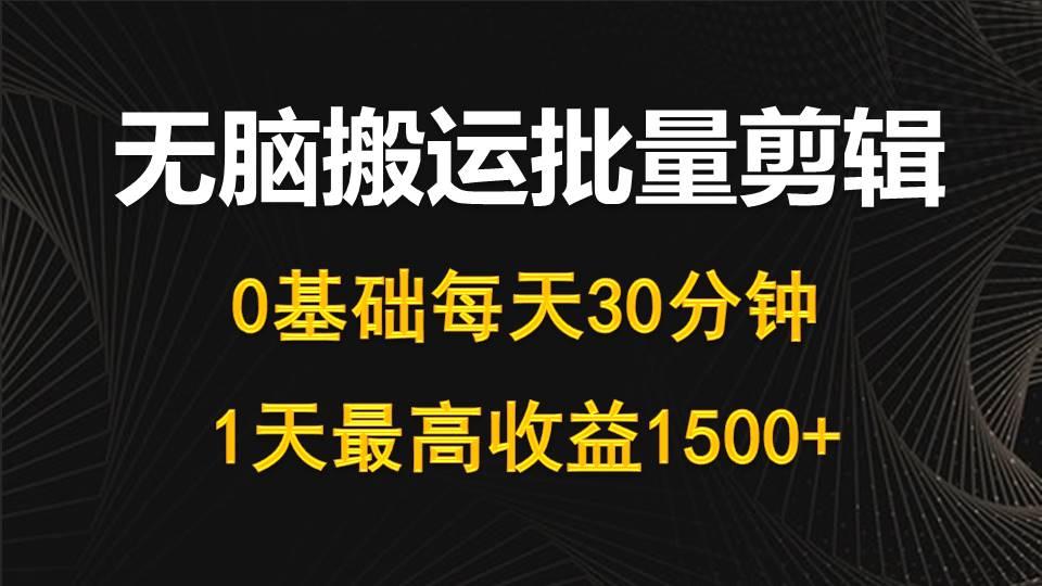 (10008期)每天30分钟，0基础无脑搬运批量剪辑，1天最高收益1500+-天娱网创