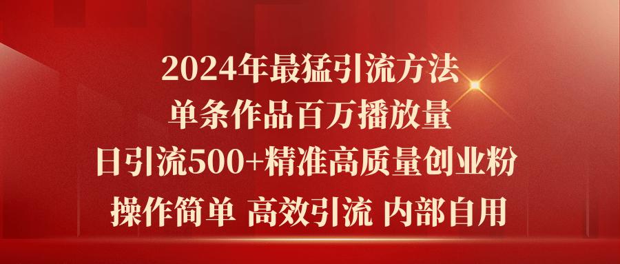 2024年最猛暴力引流方法，单条作品百万播放 单日引流500+高质量精准创业粉-天娱网创