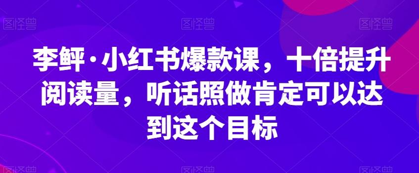 李鲆·小红书爆款课，十倍提升阅读量，听话照做肯定可以达到这个目标-天娱网创