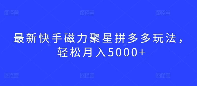 最新快手磁力聚星拼多多玩法，轻松月入5000+【揭秘】-天娱网创
