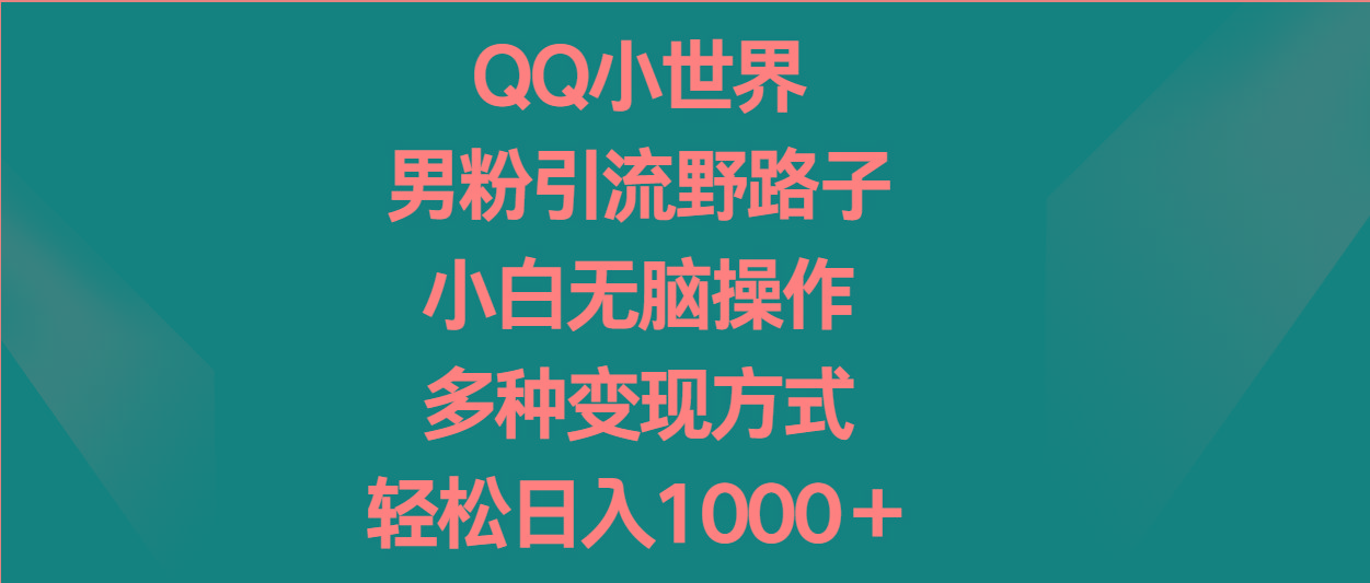 QQ小世界男粉引流野路子,小白无脑操作,多种变现方式轻松日入1000+-天娱网创