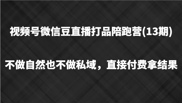 视频号微信豆直播打品陪跑(13期)，不做不自然流不做私域，直接付费拿结果-天娱网创