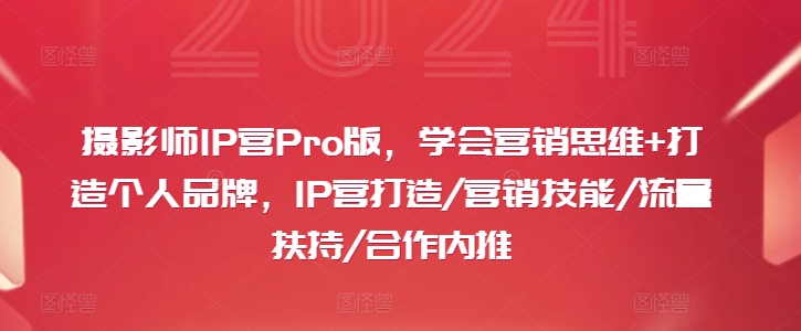 摄影师IP营Pro版，学会营销思维+打造个人品牌，IP营打造/营销技能/流量扶持/合作内推-天娱网创