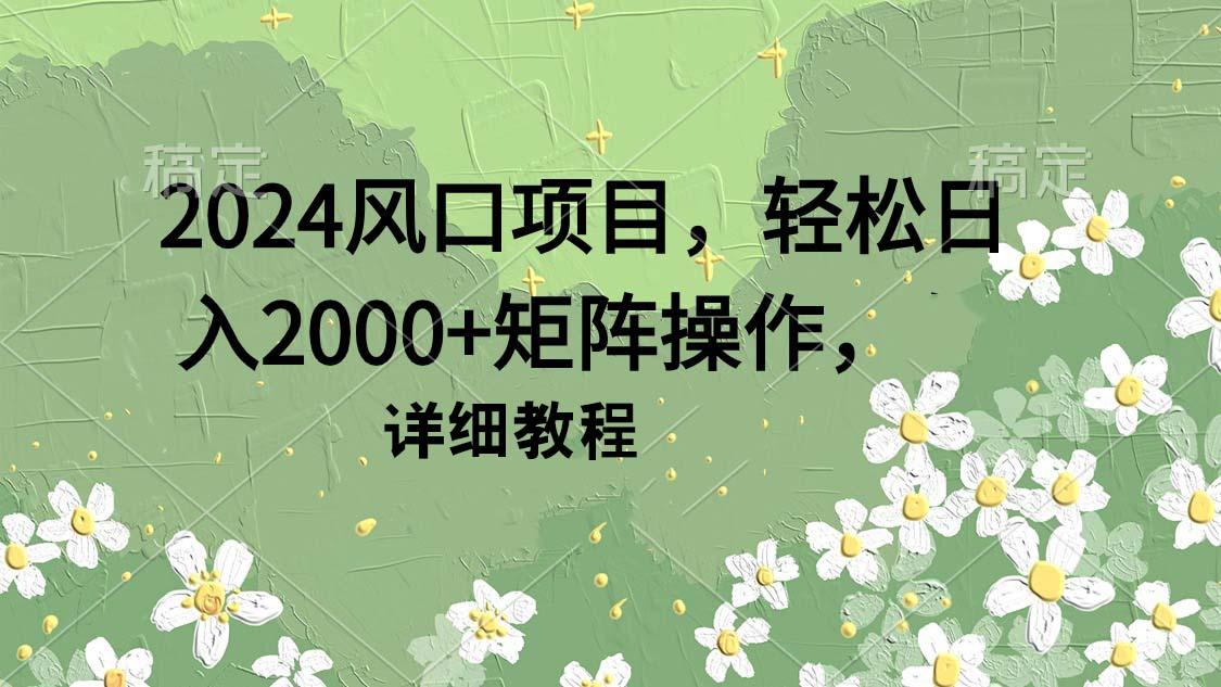 (9652期)2024风口项目，轻松日入2000+矩阵操作，详细教程-天娱网创