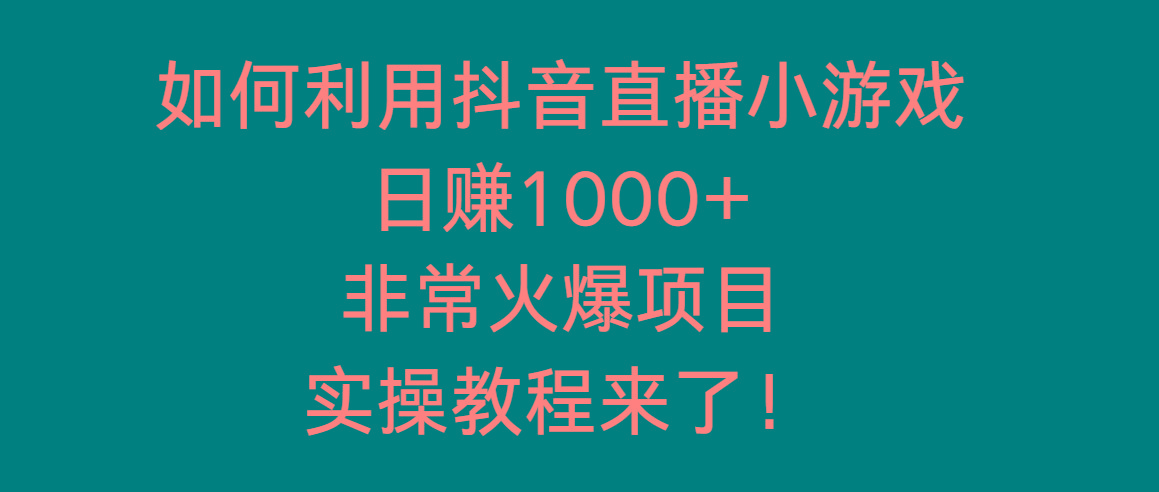 如何利用抖音直播小游戏日赚1000+，非常火爆项目，实操教程来了！-天娱网创