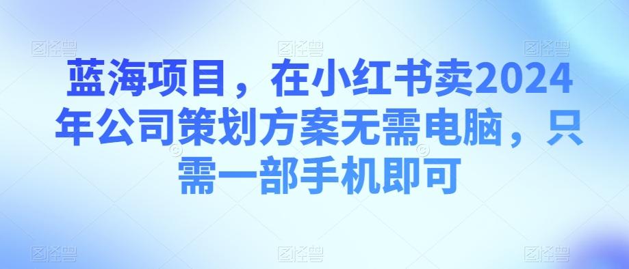 蓝海项目，在小红书卖2024年公司策划方案无需电脑，只需一部手机即可-天娱网创