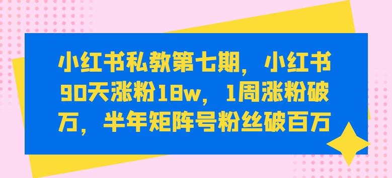 小红书私教第七期，小红书90天涨粉18w，1周涨粉破万，半年矩阵号粉丝破百万-天娱网创