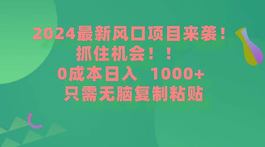 (9899期)2024最新风口项目来袭，抓住机会，0成本一部手机日入1000+，只需无脑复...-天娱网创