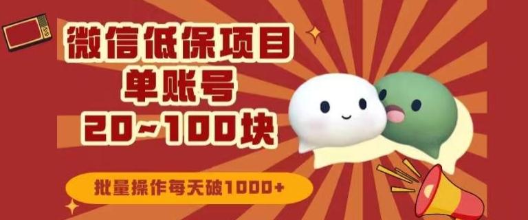 微信领低保单账号20元-100元，批量操作每天破1000+-天娱网创