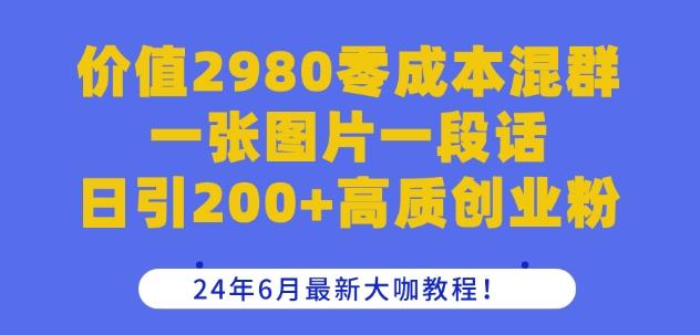 价值2980零成本混群一张图片一段话日引200+高质创业粉，24年6月最新大咖教程【揭秘】-天娱网创