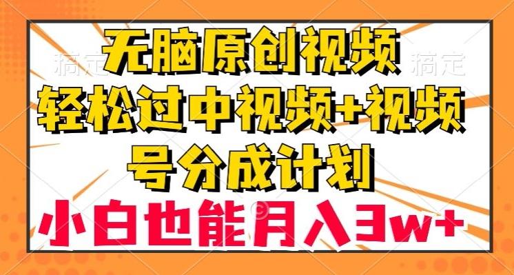 无脑原创视频，轻松过中视频+视频号分成计划，小白也能月入3w+【揭秘】-天娱网创