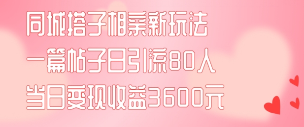 同城搭子相亲新玩法一篇帖子引流80人当日变现3600元(项目教程+实操教程)【揭秘】-天娱网创