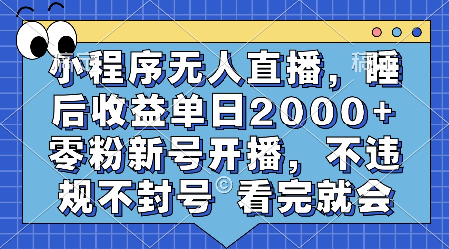 小程序无人直播，睡后收益单日2000+ 零粉新号开播，不违规不封号 看完就会-天娱网创