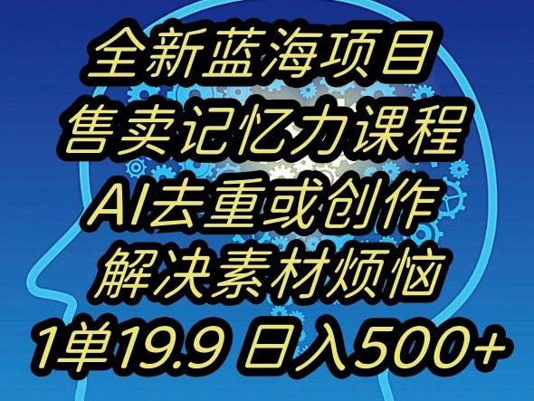 蓝海项目记忆力提升,AI去重,一单19.9日入500+【揭秘】