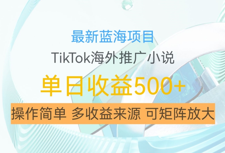 最新蓝海项目，利用tiktok海外推广小说赚钱佣金，简单易学，日入500+，可矩阵放大【揭秘】-天娱网创