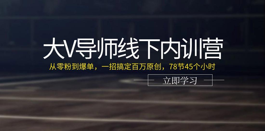 大V导师线下内训营：从零粉到爆单，一招搞定百万原创(78节45个小时)-天娱网创