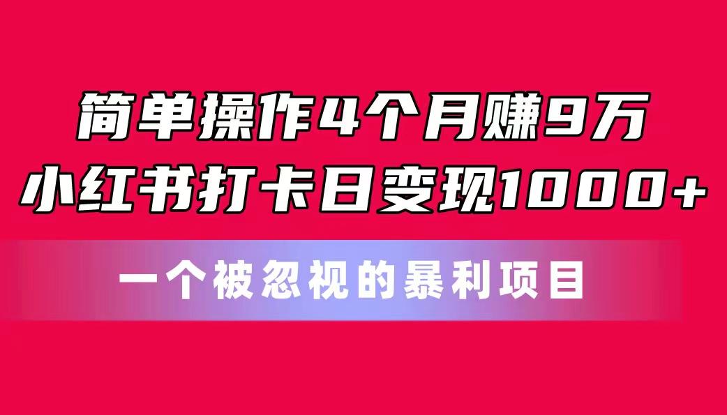 简单操作4个月赚9万！小红书打卡日变现1000+！一个被忽视的暴力项目-天娱网创