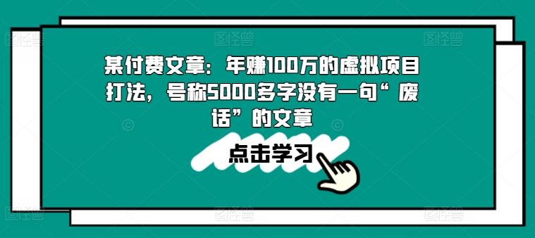 某付费文章：年赚100w的虚拟项目打法，号称5000多字没有一句“废话”的文章-天娱网创