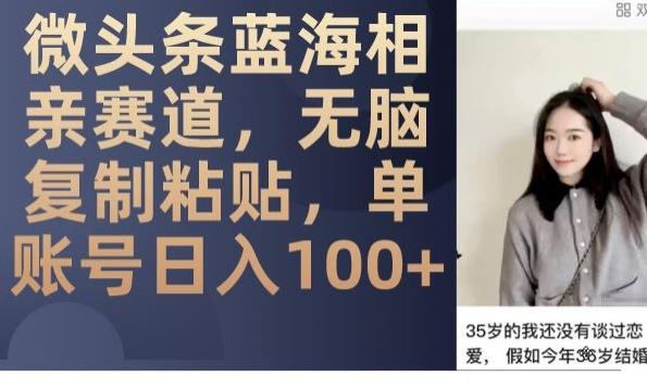 微头条蓝海相亲赛道，无脑复制粘贴，单账号日入100+-天娱网创