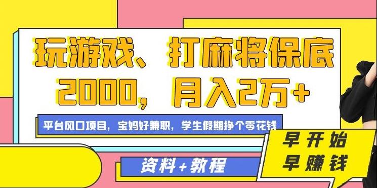 玩游戏、打麻将保底2000，月入2万+，平台风口项目【揭秘】-天娱网创