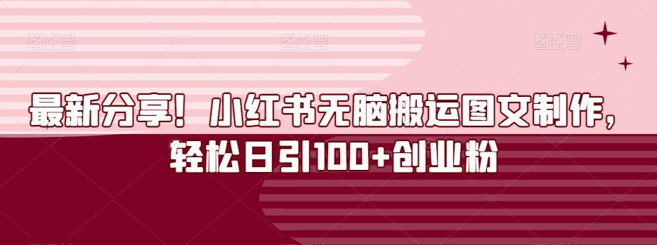 最新分享！小红书无脑搬运图文制作，轻松日引100+创业粉-天娱网创
