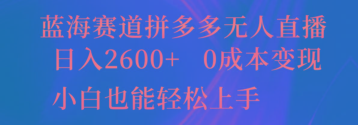 蓝海赛道拼多多无人直播，日入2600+，0成本变现，小白也能轻松上手-天娱网创