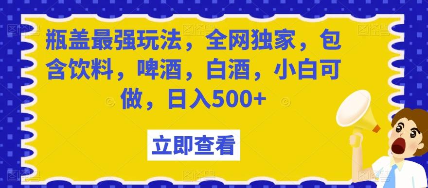 瓶盖最强玩法，全网独家，包含饮料，啤酒，白酒，小白可做，日入500+【揭秘】-天娱网创