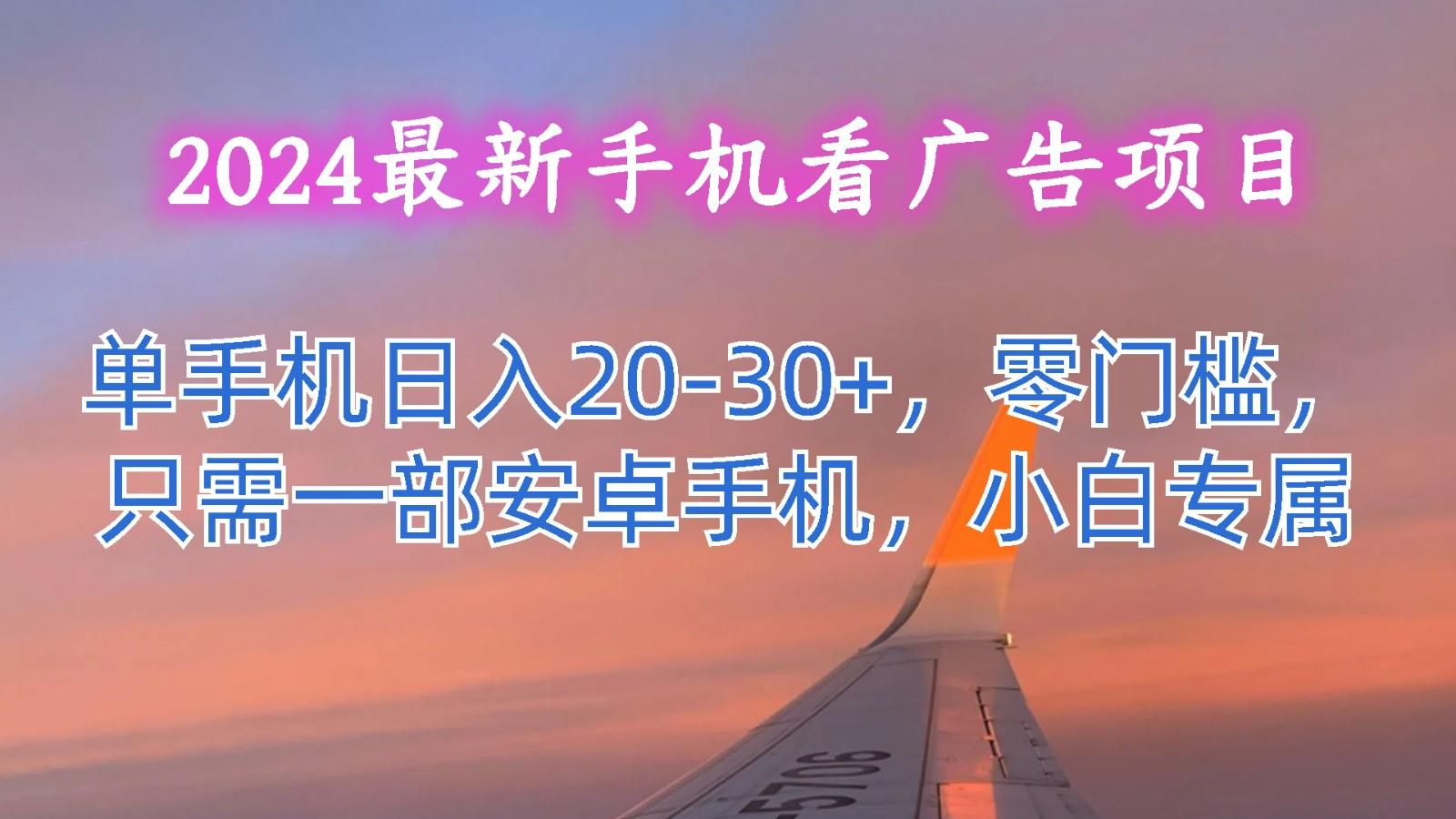 2024最新手机看广告项目，单手机日入20-30+，零门槛，只需一部安卓手机，小白专属-天娱网创