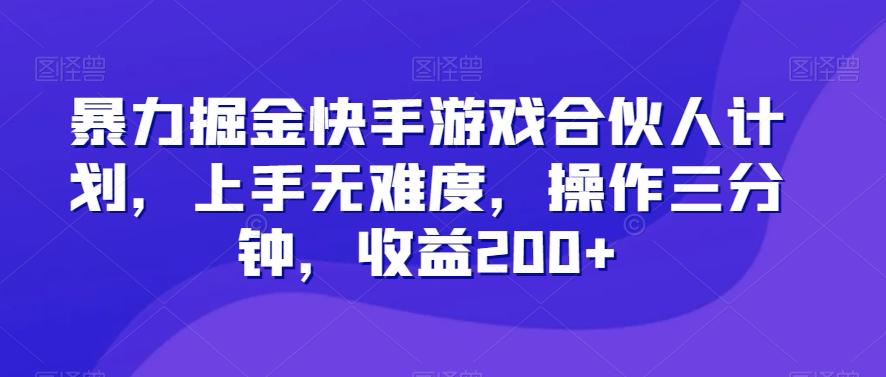 暴力掘金快手游戏合伙人计划，上手无难度，操作三分钟，收益200+-天娱网创