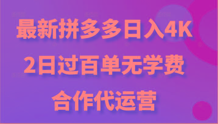 最新拼多多，日入4K+，2日过百单无学费，合作代运营-天娱网创