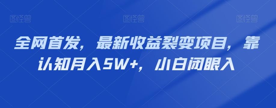 全网首发，最新收益裂变项目，靠认知月入5W+，小白闭眼入-天娱网创