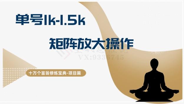 十万个富翁修炼宝典15.单号1k-1.5k，矩阵放大操作-天娱网创