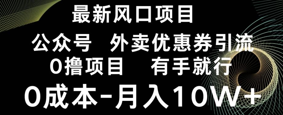 最新风口，0撸项目，抖音外卖公众号，优惠券引流，0成本月入10W+-天娱网创