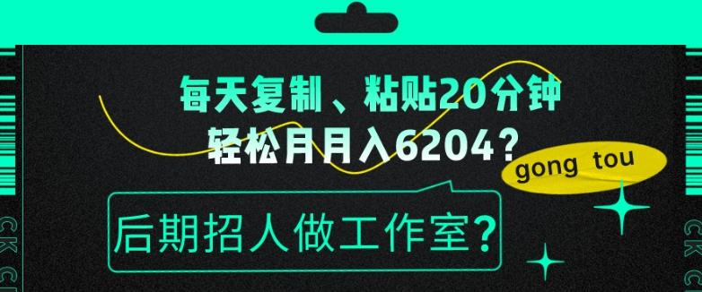 每天复制、粘贴20分钟，轻松月入6204？后期招人做工作室？-天娱网创